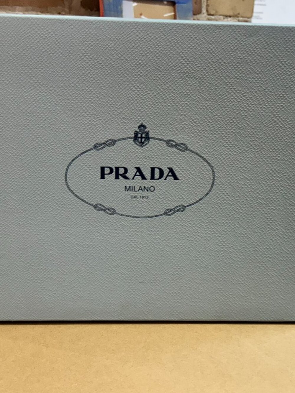 Prada Light Blue Logo shoe Box+ tissue paper + dust bag